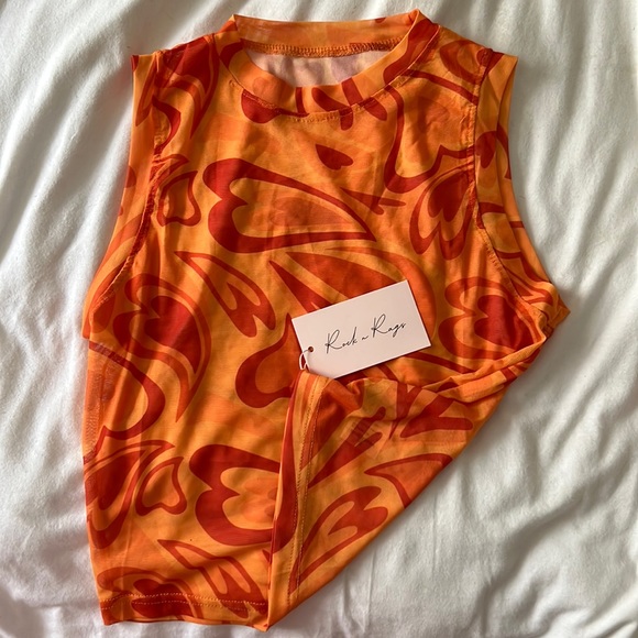 Rock n Rags orange heart mesh high neck top - Picture 1 of 2